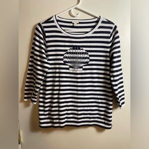 Talbots 100% Cotton Coastal Granny Nautical Striped Sweater with Shell D…